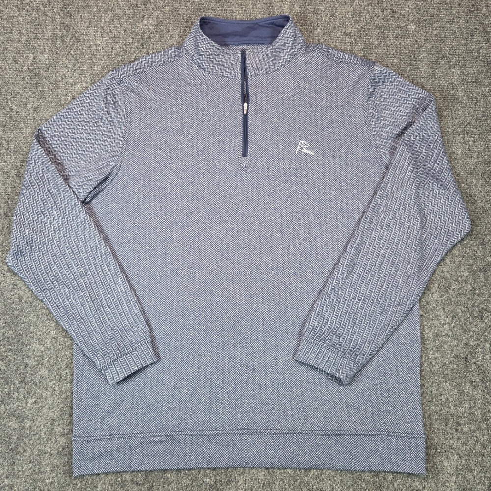 Rhoback Herringbone Quarter Zip Pullover Mens L Blue Performance Stretch - Picture 3 of 7